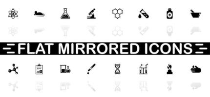 Chemical icons - Black symbol on white background. Simple illustration. Flat Vector Icon. Mirror Reflection Shadow. Can be used in logo, web, mobile and UI UX project.