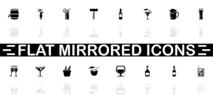 Alcoholic icons - Black symbol on white background. Simple illustration. Flat Vector Icon. Mirror Reflection Shadow. Can be used in logo, web, mobile and UI UX project.