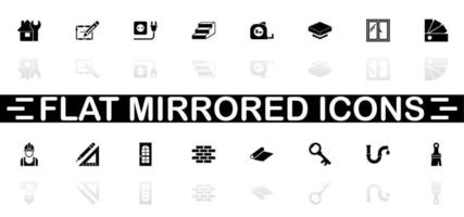 Building House icons - Black symbol on white background. Simple illustration. Flat Vector Icon. Mirror Reflection Shadow. Can be used in logo, web, mobile and UI UX project.