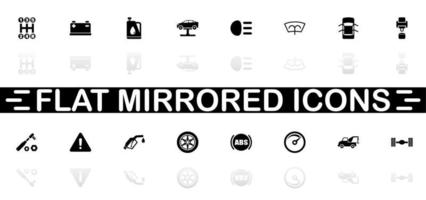 Car icons - Black symbol on white background. Simple illustration. Flat Vector Icon. Mirror Reflection Shadow. Can be used in logo, web, mobile and UI UX project.