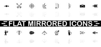 Bows and Arrows icons - Black symbol on white background. Simple illustration. Flat Vector Icon. Mirror Reflection Shadow. Can be used in logo, web, mobile and UI UX project.