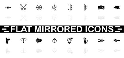 Bows and Arrows icons - Black symbol on white background. Simple illustration. Flat Vector Icon. Mirror Reflection Shadow. Can be used in logo, web, mobile and UI UX project.