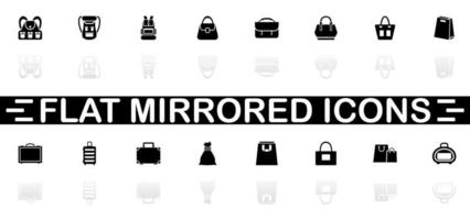 Bag icons - Black symbol on white background. Simple illustration. Flat Vector Icon. Mirror Reflection Shadow. Can be used in logo, web, mobile and UI UX project.