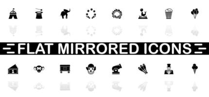 iconos de circo - símbolo negro sobre fondo blanco. ilustración sencilla. icono de vector plano. sombra de reflejo de espejo. se puede utilizar en proyectos de logotipo, web, móvil y ui ux.