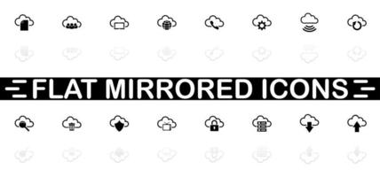 Computer Cloud icons - Black symbol on white background. Simple illustration. Flat Vector Icon. Mirror Reflection Shadow. Can be used in logo, web, mobile and UI UX project.