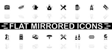 Barbecue icons - Black symbol on white background. Simple illustration. Flat Vector Icon. Mirror Reflection Shadow. Can be used in logo, web, mobile and UI UX project.