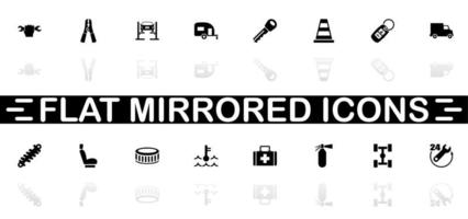 iconos de reparación de automóviles - símbolo negro sobre fondo blanco. ilustración sencilla. icono de vector plano. sombra de reflejo de espejo. se puede utilizar en proyectos de logotipo, web, móvil y ui ux.