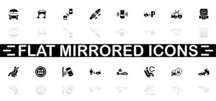 Auto Safety icons - Black symbol on white background. Simple illustration. Flat Vector Icon. Mirror Reflection Shadow. Can be used in logo, web, mobile and UI UX project.