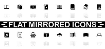 Books icons - Black symbol on white background. Simple illustration. Flat Vector Icon. Mirror Reflection Shadow. Can be used in logo, web, mobile and UI UX project.