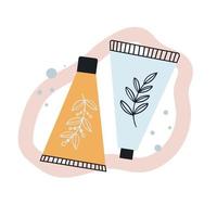 Vector illustration of bottle template, tube of flat cosmetics cream. Face and body care
