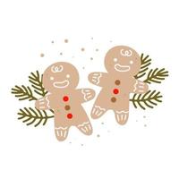 galleta del hombre de pan de jengibre aislada en el fondo blanco. pasteles navideños. ilustración festiva vectorial en estilo plano de dibujos animados. vector
