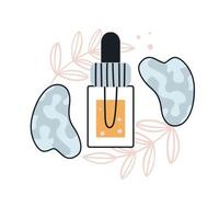 Gua sha or jade scraper face beauty elixir serum. Beauty routine, everyday skincare, anti-aging routine concept. vector