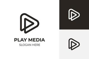 Play button for media app logo design with initial letter p line logo. Streaming service app Logotype. Multimedia player icon design element for Music and movie start sign, audio and video editor logo vector