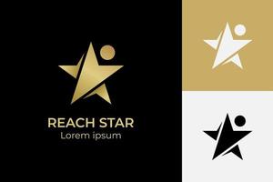 la gente dorada alcanza el diseño del logotipo de éxito estrella. alcanzando el logo de los niños estrellas. elemento de diseño de icono de símbolo de superestrella para el logotipo de logros humanos vector