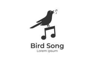 diseño de logotipo de silueta de pájaro cantor con canario. notas musicales para el símbolo vocal de la canción o la ilustración del diseño del logotipo de la voz del pájaro natural vector