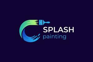 letter C painting color splash logo design. with Brush colorful paint stroke logo template. Abstract paint for Paint shop logo, Art shop, Print service logo element vector