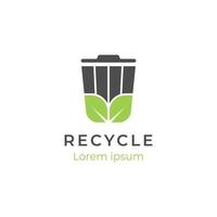 recycle trash logo design for reuse, environment. Recycle bin leaf organic logo icon organic vector