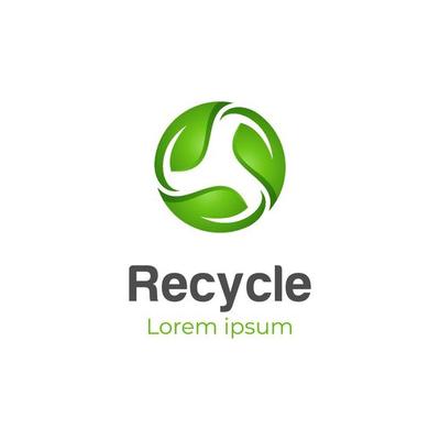 circle recycle with green leaf, recycling ecology logo or icon design