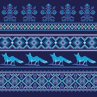 Set of Ethnic holiday ornament pattern in blue colors vector