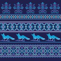 Set of Ethnic holiday ornament pattern in blue colors vector