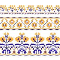 conjunto de patrón de ornamento étnico con flor de punto de cruz vector