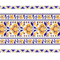 conjunto de patrón de ornamento étnico con flor de punto de cruz vector