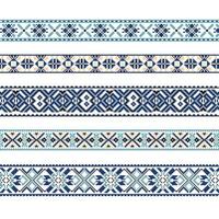 Set of Ethnic ornament pattern in blue and brown colors vector