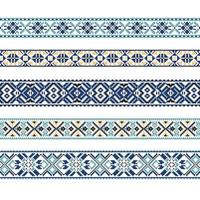 conjunto de patrón de ornamento étnico en colores azules vector