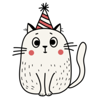 Funny stickers with cute  cat in a birthday hat png