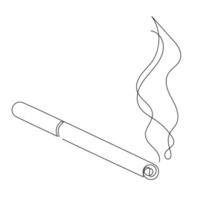 Line art cigarette with smoke. Isolated vector illustration