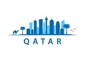 Qatar Skyline City Landscape, Outline Vector Graphic. Views in Arabia.