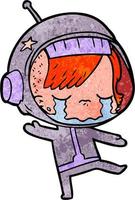 Retro grunge texture cartoon spacegirl crying vector