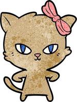 Retro grunge texture cartoon cat vector