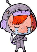 Retro grunge texture cartoon spacegirl crying vector