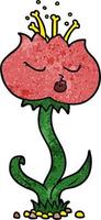 Retro grunge texture cartoon cute flower vector