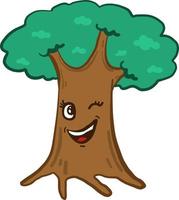 Winking tall tree, illustration, vector on white background.