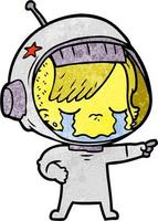 Retro grunge texture cartoon spacegirl crying vector