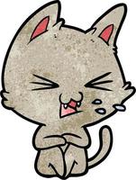 Retro grunge texture cartoon angry cat vector