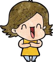 chica de dibujos animados de textura grunge retro riendo vector