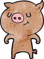 Retro grunge texture cartoon happy pig vector