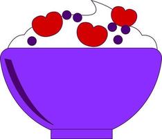 A bowl of fruit and yogurt, illustration, vector on white background.