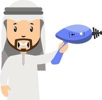 Arab men with laser gun, illustration, vector on white background.