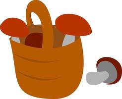 Basket with mushrooms, illustration, vector on white background.