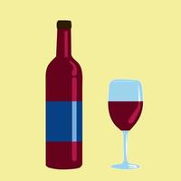 Vino con copa, ilustración, vector sobre fondo blanco.