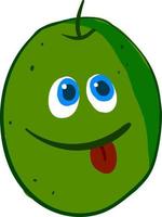 Happy green olive with eyes, illustration, vector on white background.