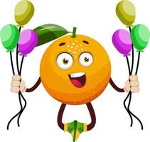 Orange with balloons, illustration, vector on white background.