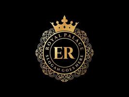 Letter ER Antique royal luxury victorian logo with ornamental frame. vector