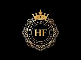 letra hf antiguo logotipo victoriano real de lujo con marco ornamental. vector