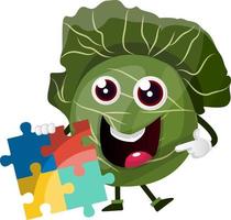 Cabbage with a puzzle, illustration, vector on white background.