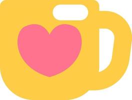 Yellow mug with pink heart, illustration, vector on a white background.